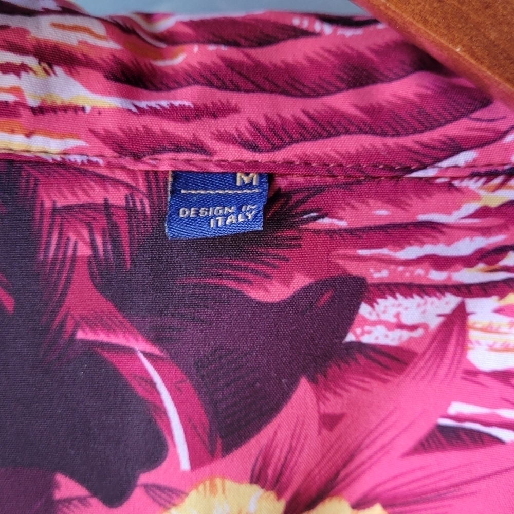 Design in Italy Luxury Men's Hawaiian Shirt Button Up Ocean Palm Sunset Red Med - Picture 4 of 9